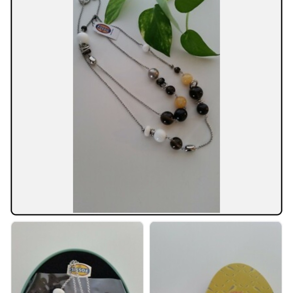 Fossil Brand Beaded Necklace with Silver, Yellow & Black Gemstone Accents